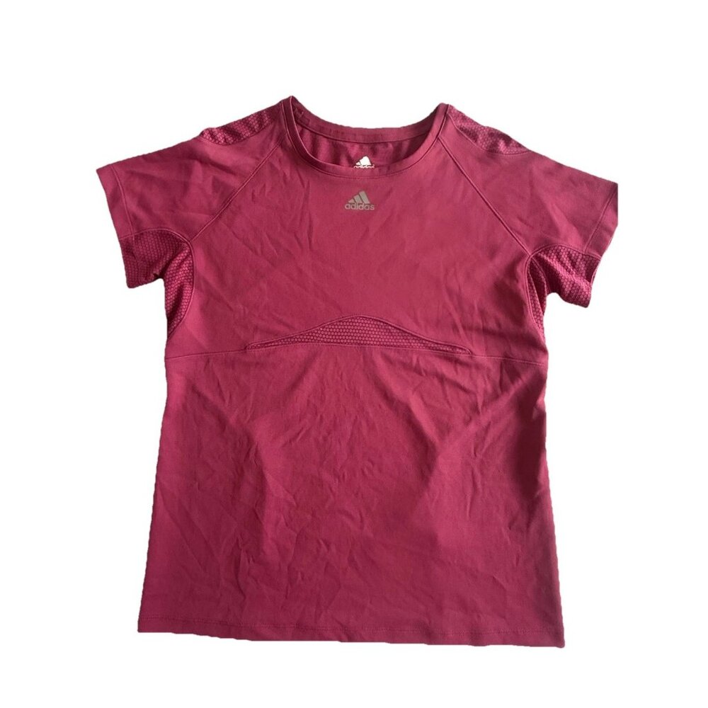 Adidas Women’s Pink Athletic Training Shirt Size M Climalite Short Sleeve Gym